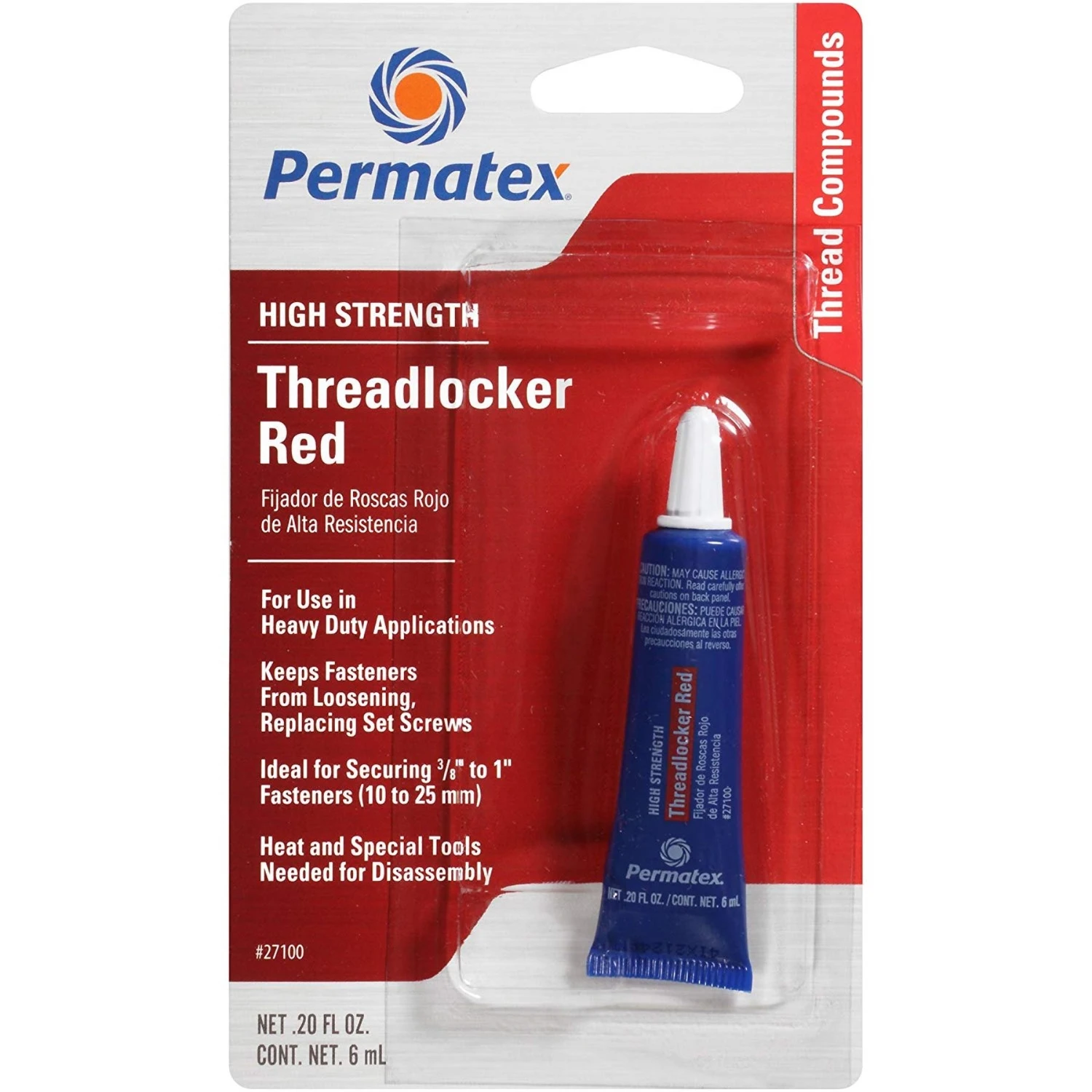 High-Strength Threadlocker, Red, 6-mL
