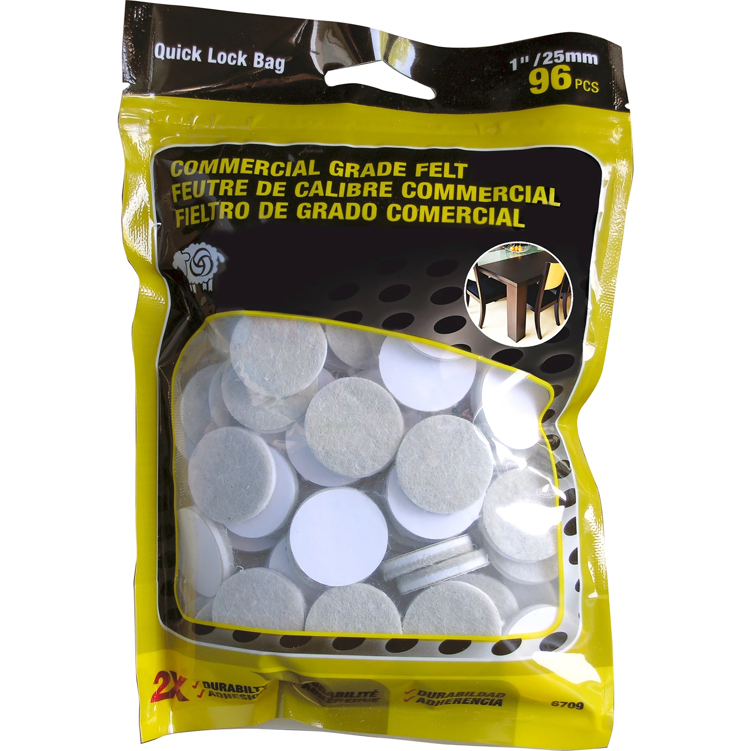 Self Adhesive Felt Pads, 1-In., Round, Gray, Extra Heavy-Duty, 96-Pk