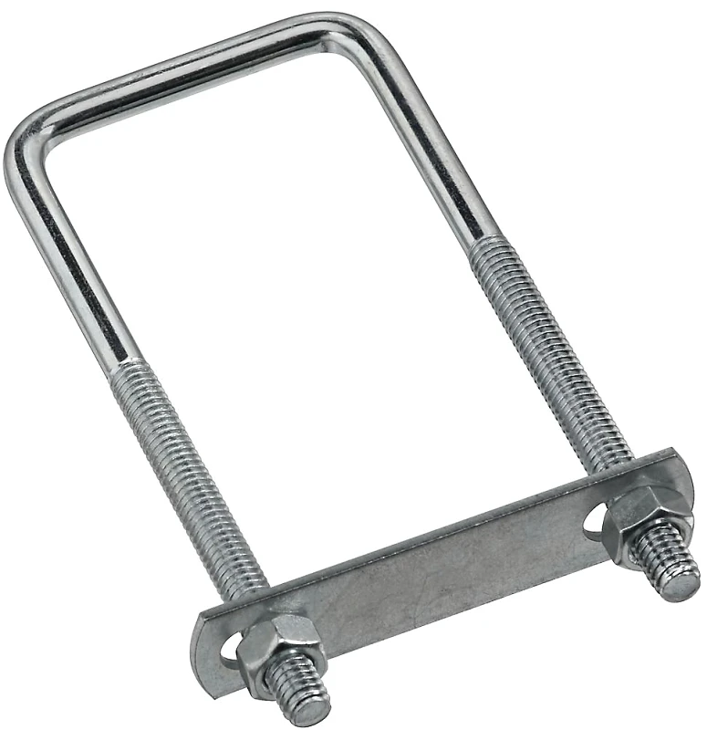 U Bolt with Plate & Hex Nuts, #535 Zinc, Square, 5/16 x 2 x 5 In.