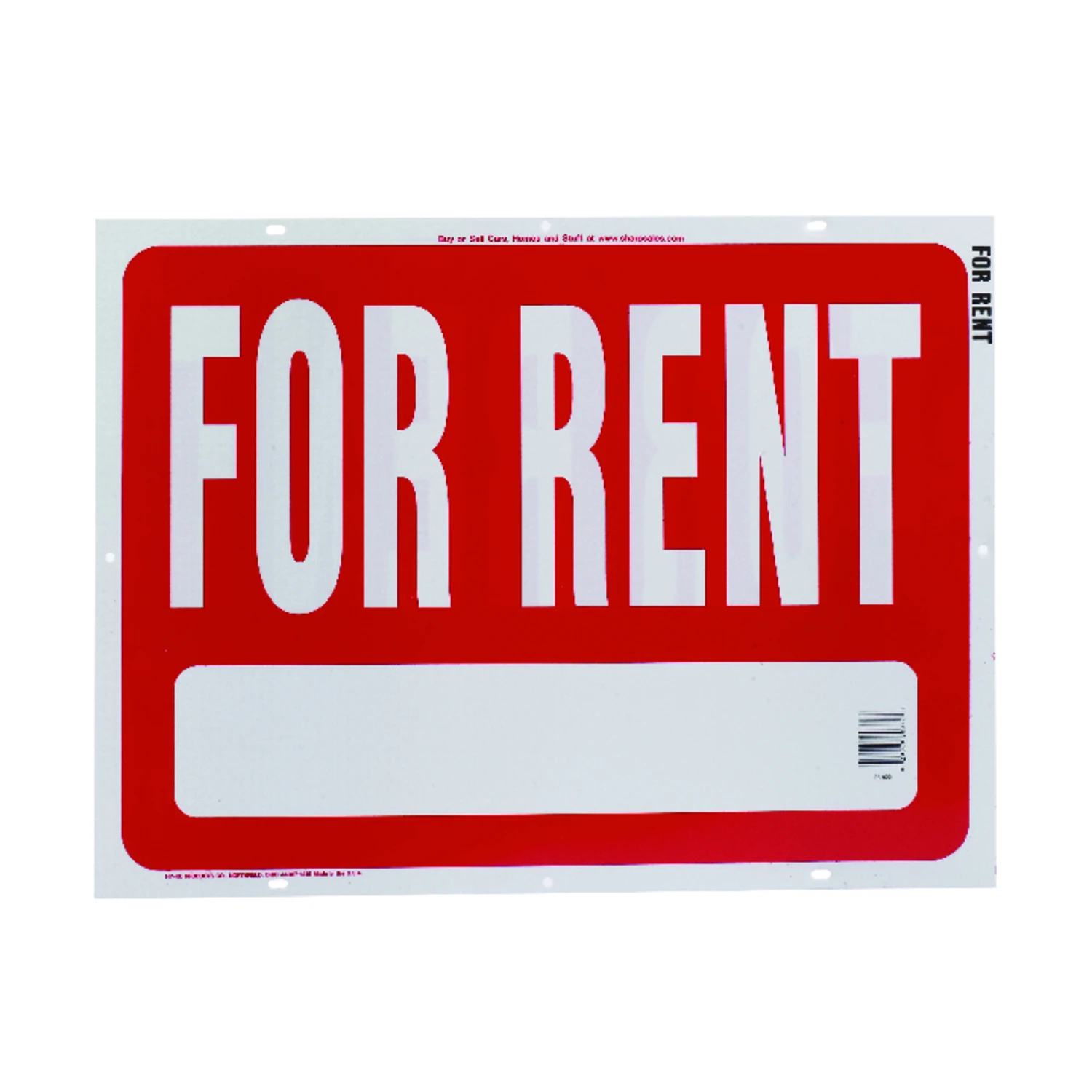 For Rent Sign, Red & White Heavy-Gauge Plastic, 18 x 24-In.