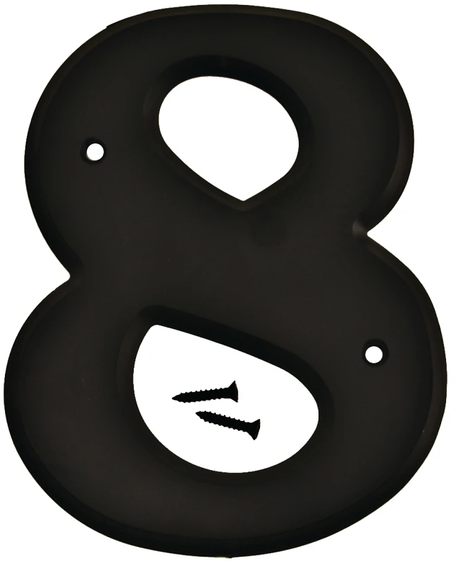House Address Number 8, Black Plastic, Screw-In., 6-In.