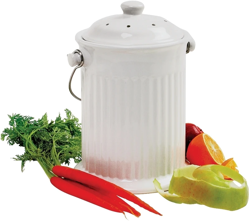 White Ceramic Counter Top Compost Keeper, Gallon