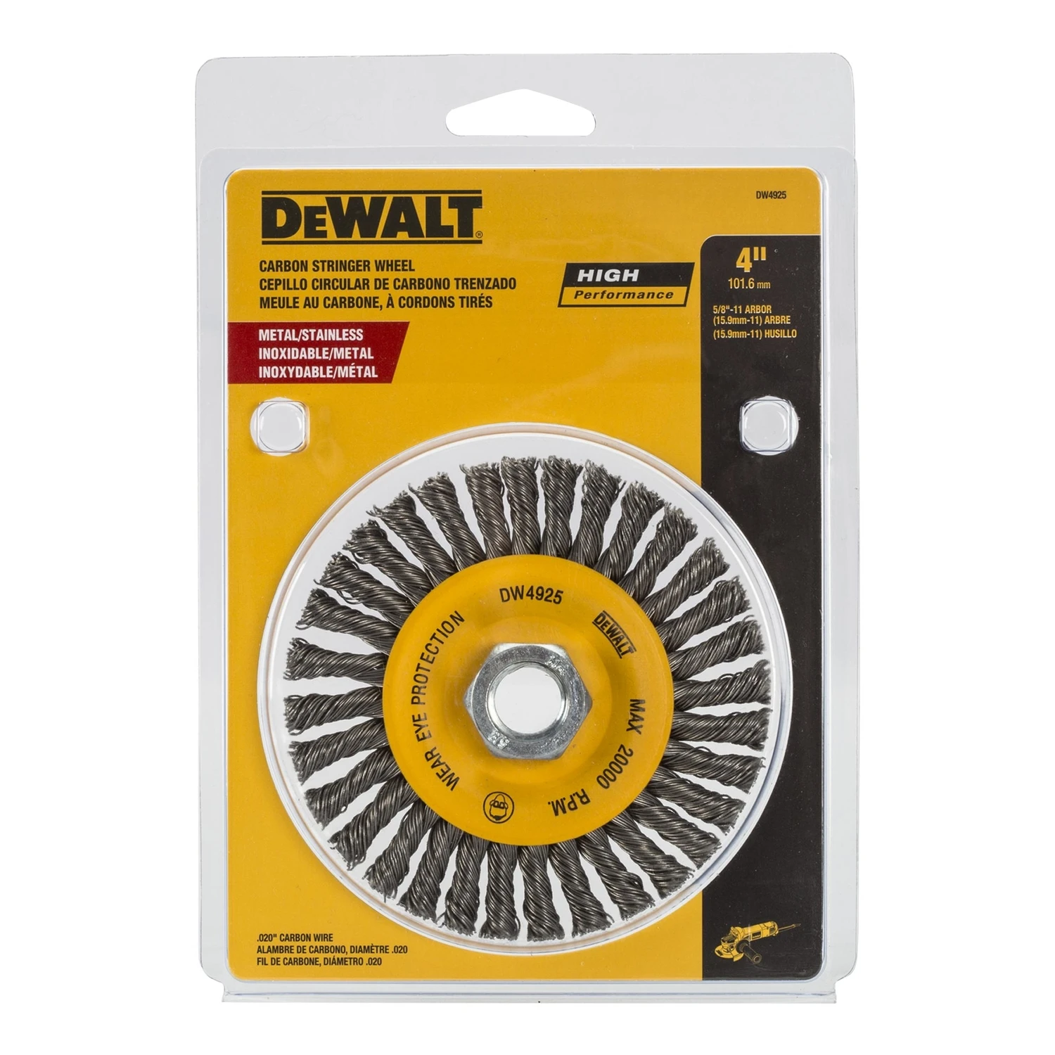 DeWalt DW4925 Carbon Steel Wire Wheel, 4 x 5/8 In.-11