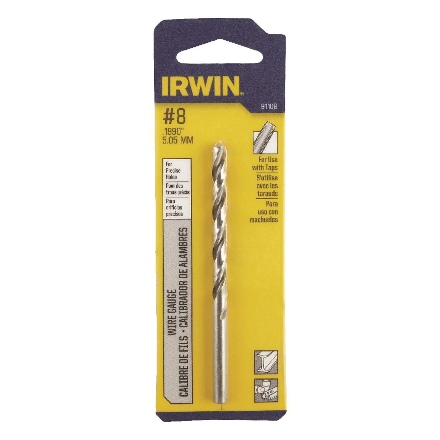 #8 X 3-5/8 In. L High Speed Steel Wire Gauge Drill Bit, Straight Shank, 1 Pk