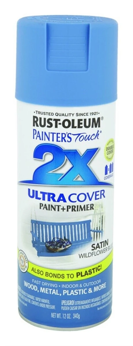 Rust-Oleum 334080 Painter's Touch 2X Spray Paint, Satin Wildflower Blue, 12 oz. Rust-Oleum 334080 Painter's Touch 2X Spray Paint, Satin Wildflower Blue, 12 oz.