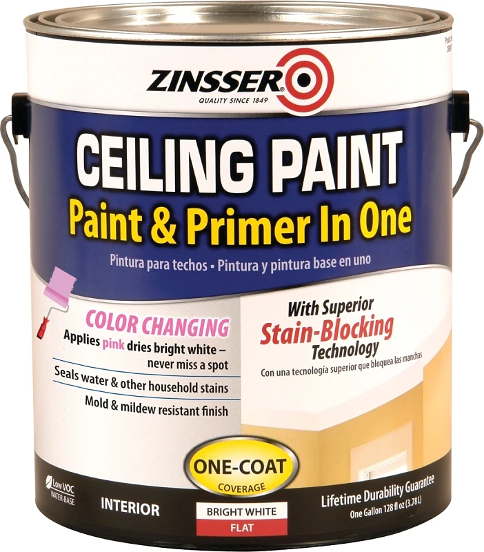 Zinsser 260967 Ceiling Paint & Primer, Flat, Bright White, 1 Gal