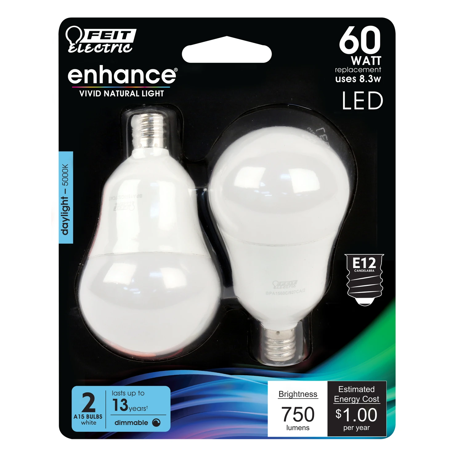 LED Ceiling Fan Light Bulbs, A15, Daylight, Candelabra, 500 Lumens, 6-Watts, 2-Pk.