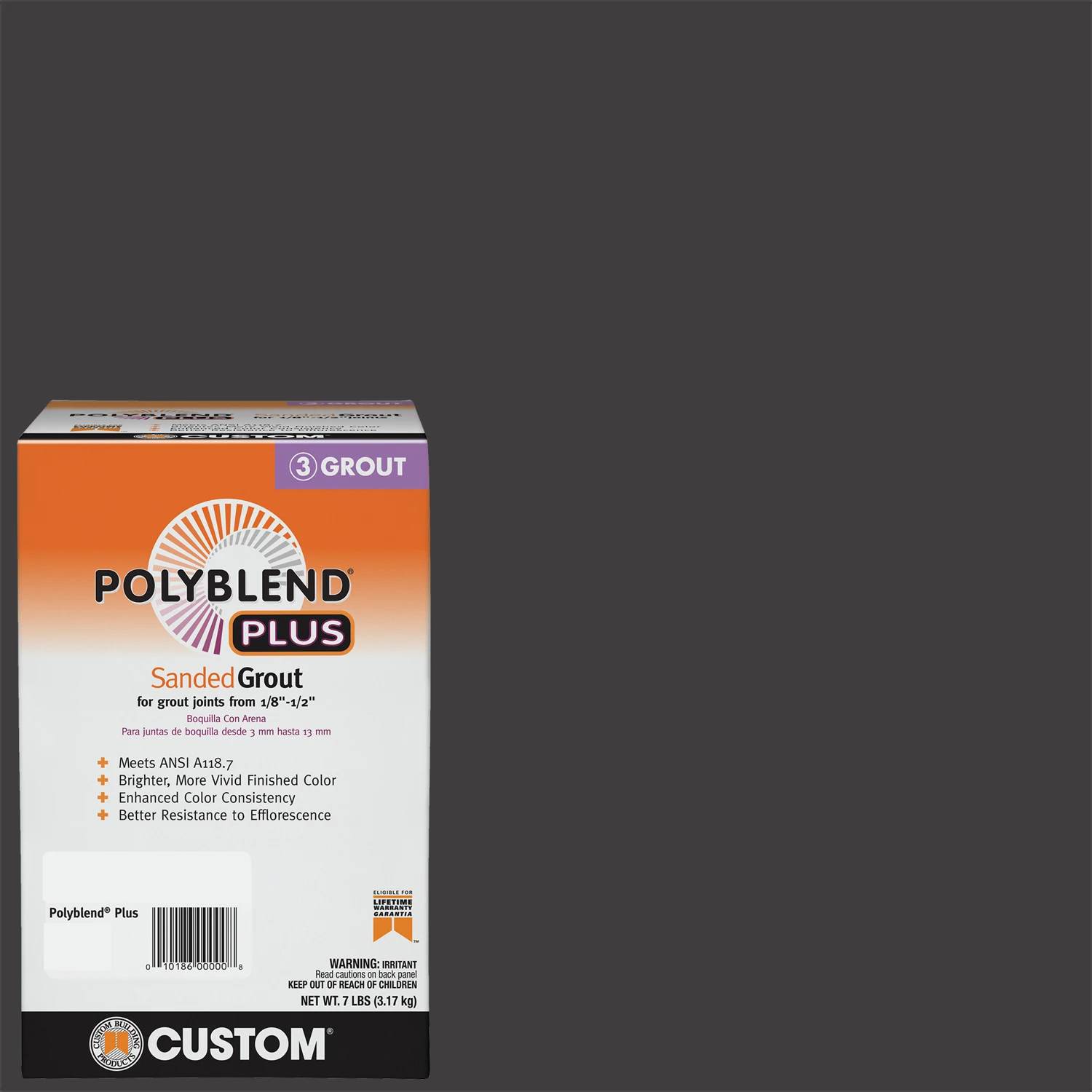 Polyblend PBPG607-4 Sanded Grout, Charcoal, 7 lb Box