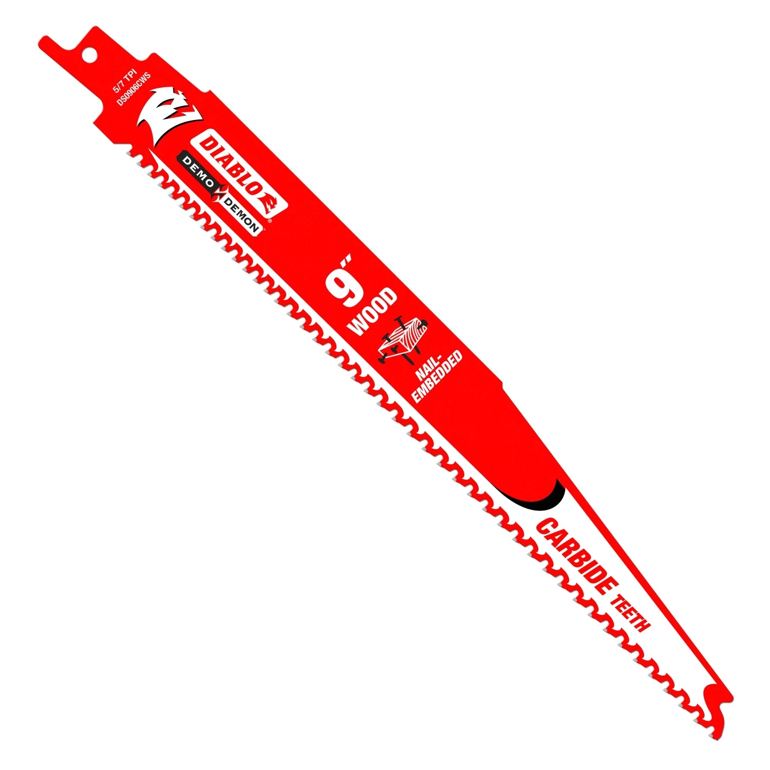 Diablo Demo Demon DS0906CWS10 Reciprocating Saw Blade, Applicable Materials: Clean Wood, 1 in W, 9 in L, 5, 7 TPI, 10/PK