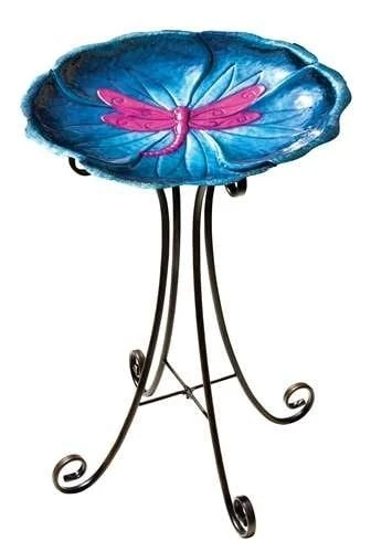 Dragonfly Birdbath With Stand - Outdoor Garden Decor