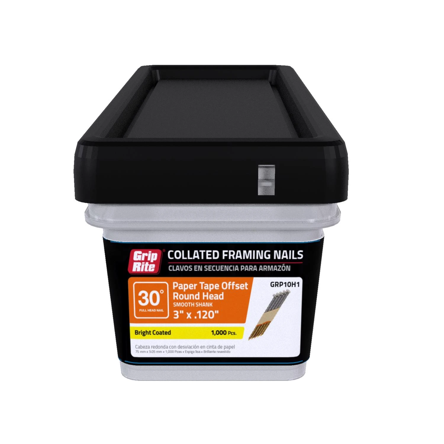 Grip-Rite 30 deg. 11 Ga. Smooth Shank Angled Strip Framing Nails 3 in. L x 0.12 in. Dia. 1000 co