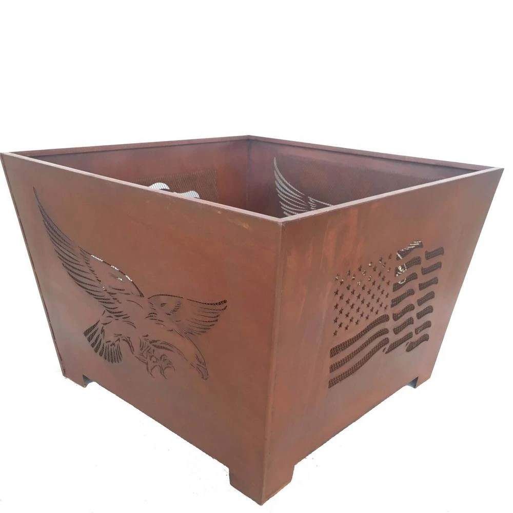 Eagle 24 In. X 16 In. Square Steel Wood Burning Fire Pit - Rust Finish