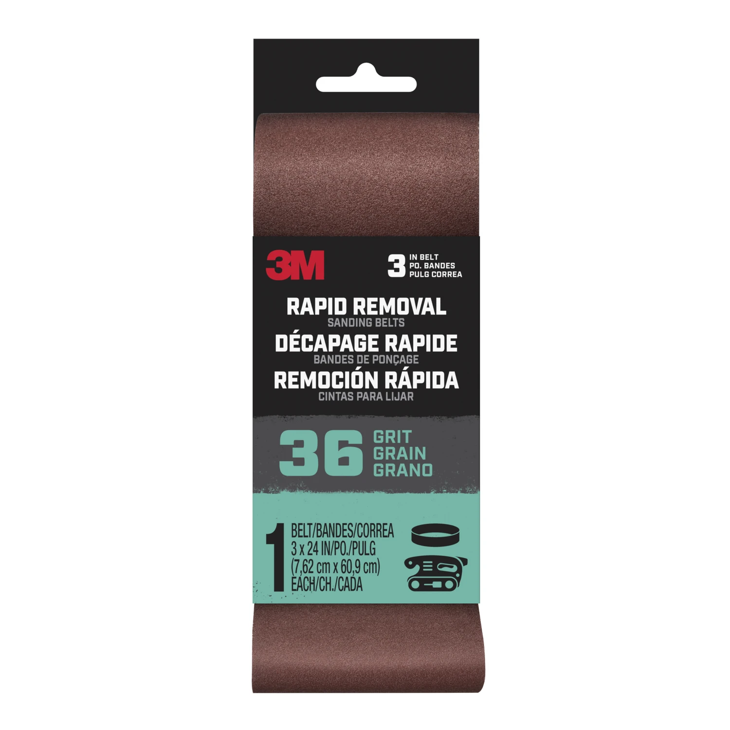 Rapid Removal Power Sanding Belt, 36 Grit, 3 x 24 In.