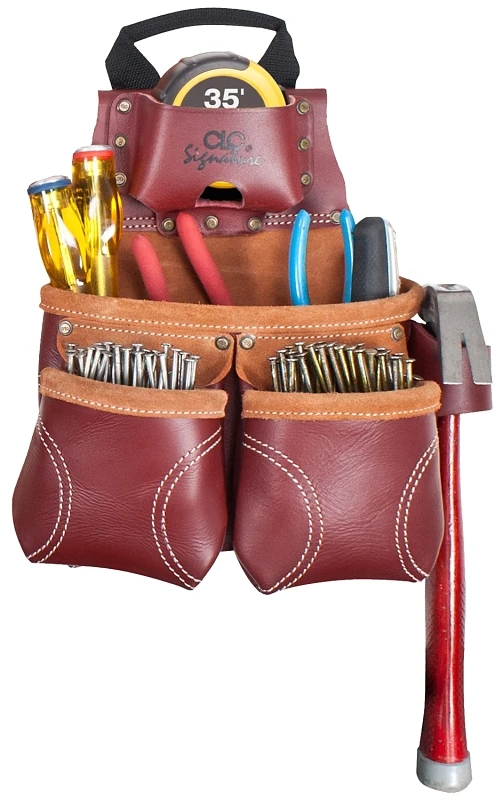 21428 Heavy Duty Leather Tool & Nail Bag, 10 Pockets, Chestnut