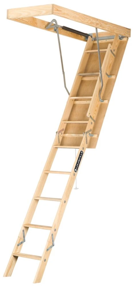Louisville Premium Series L224pf Attic Ladder, 8 Ft 9 In To 10 Ft H Ceiling Opening 22-1/2 X 54 In