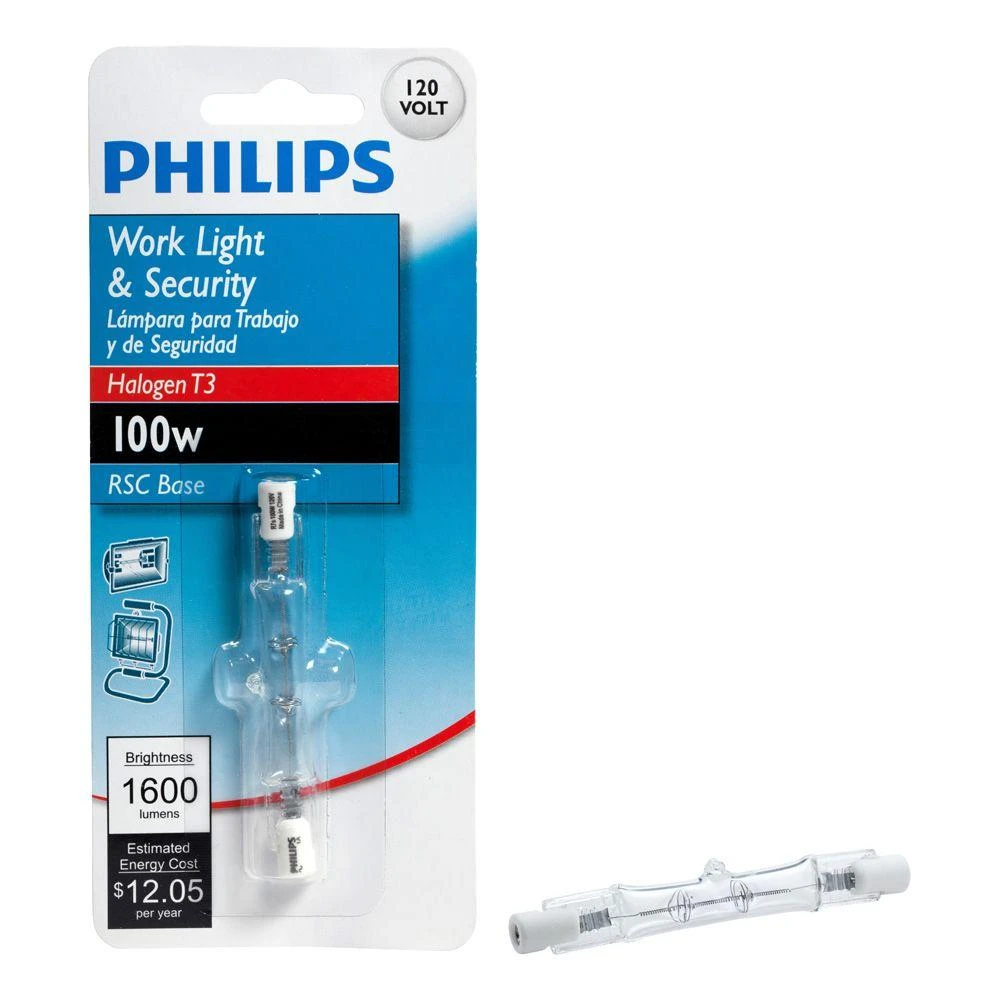 Philips 100W 120V Clear RSC Base T3 Halogen Work Light Bulb