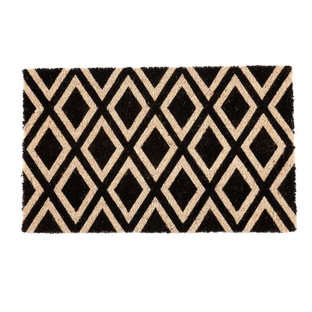 Entryways Non-Slip Coir Door Mat, 28" L x 17" H, Black & Tan Rhombi 