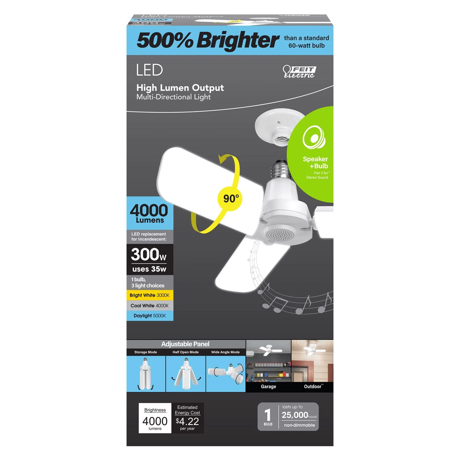 E26 Medium Led Speaker Bulb Bright White 300 Watt Equivalence 1 Pk 4000 Lumens