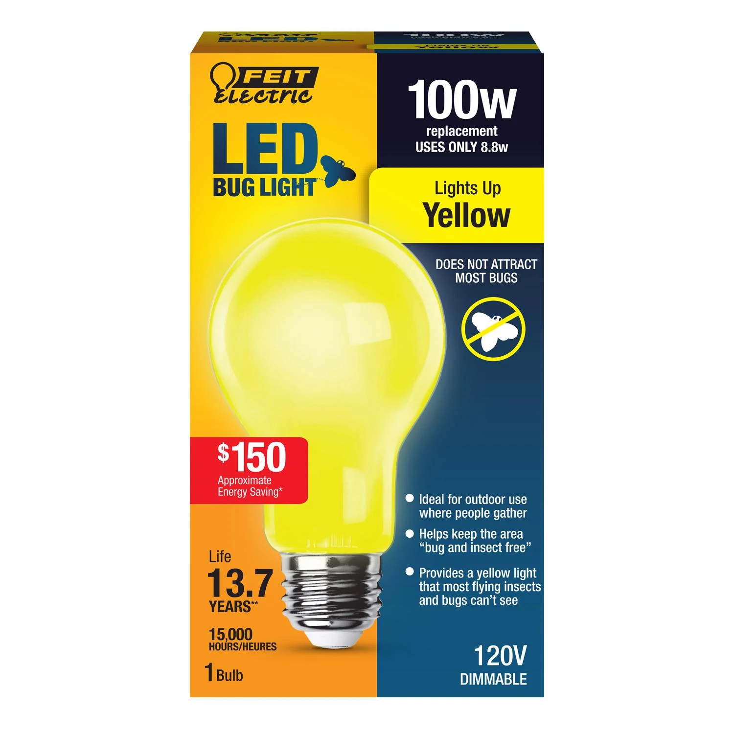 A19 E26 Led Bug Light Bulb Yellow 100 Watt Equivalence 1 Pk 800 Lumens