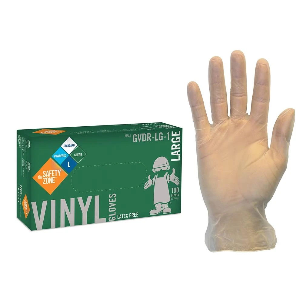 Safety Zone GVDR Industrial Grade Vinyl Gloves, 3.2 Mil, Powdered, XL, Clear, 10