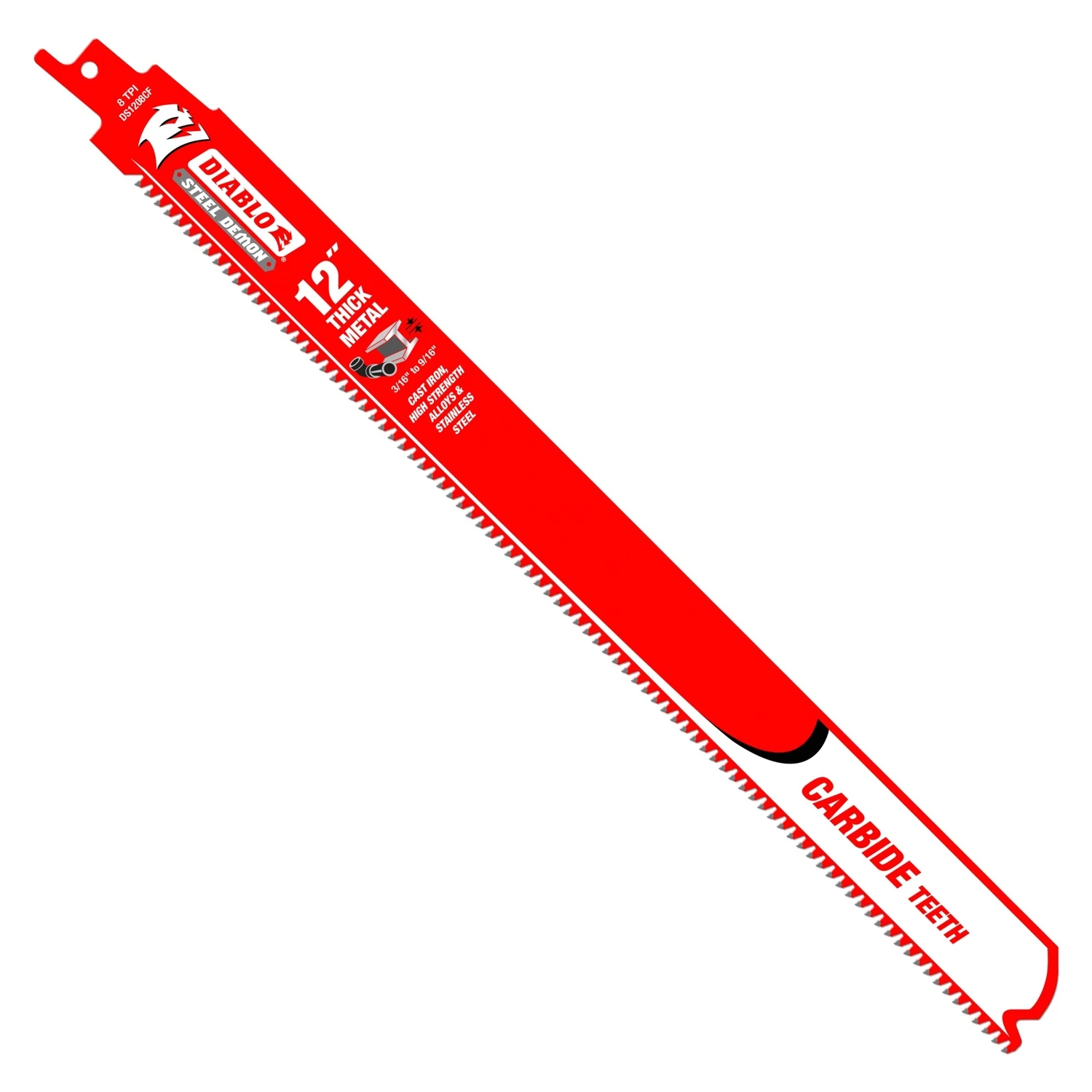 Diablo Steel Demon DS1208CF10 Reciprocating Saw Blade, 1 in W, 12 in L, 8 TPI, Carbide Cutting Edge
