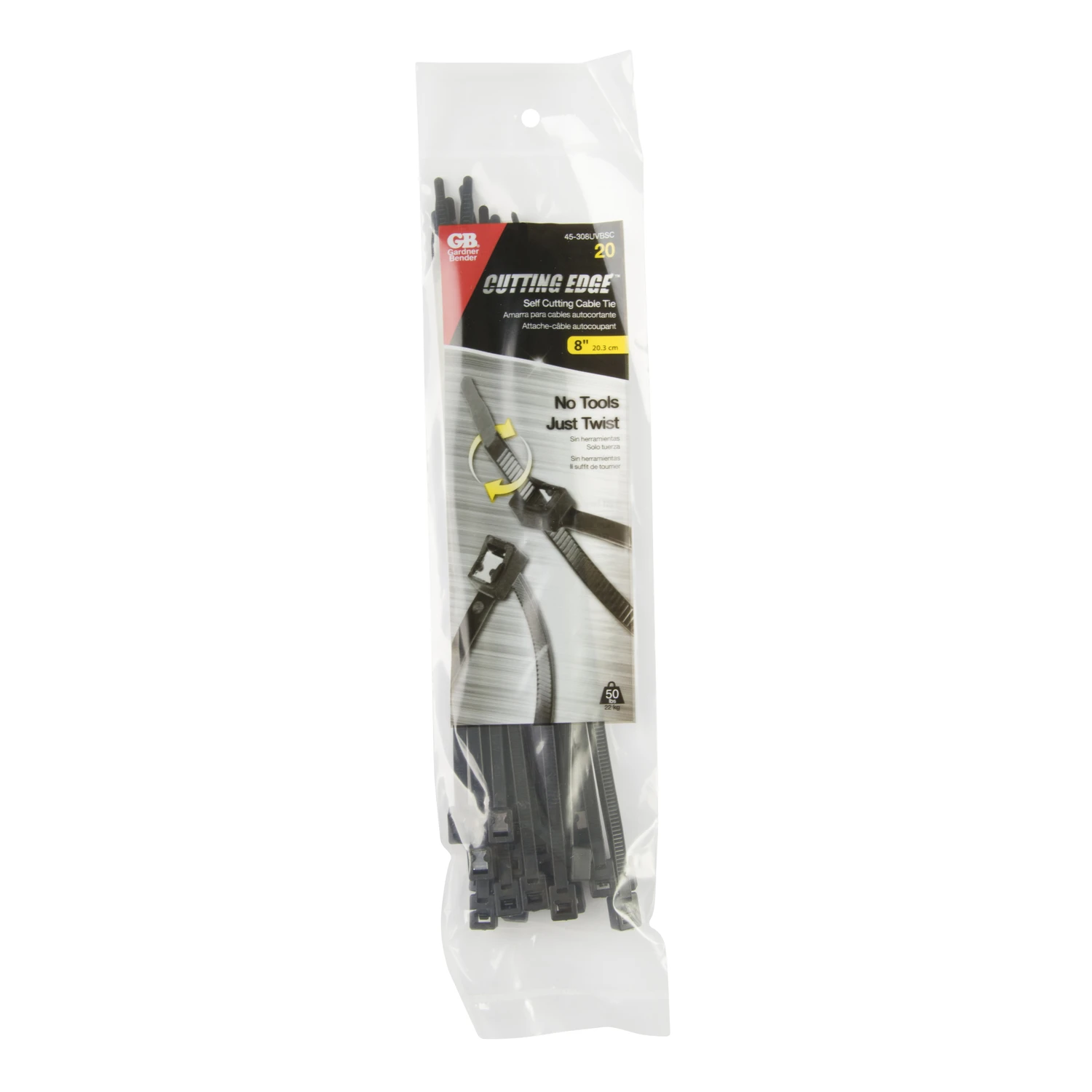 Gardner Bender 45-308UVBSC Cable Tie, 2 in Max Bundle Dia, Double-Lock Locking, 6/6 Nylon, Black, 8.6 in L