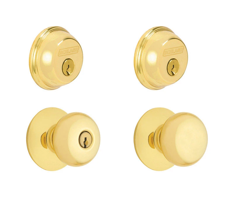 Plymouth Bright Brass Knob And Double Cylinder Deadbolt 1-3/4 In. Ansi Grade 2