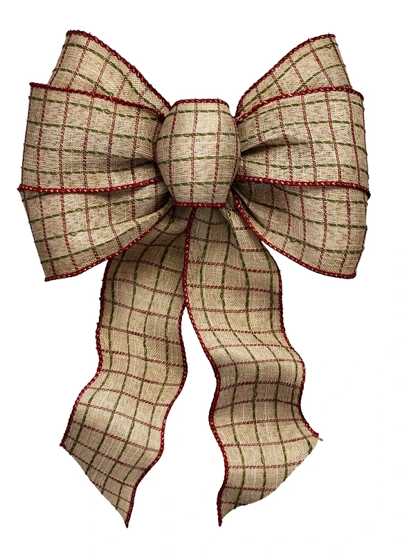 6127 Rustic Plaid Christmas Bow, 7 Loops, 12 Pk, 1 In. Dia X 14 In. L
