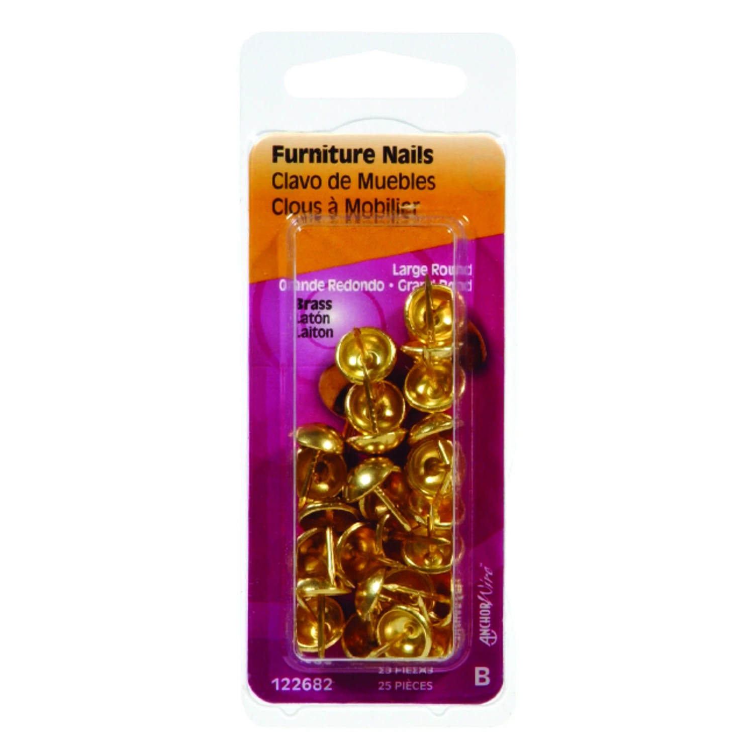 Upholstery Nails, Round Head, Brass, 25-Pk.