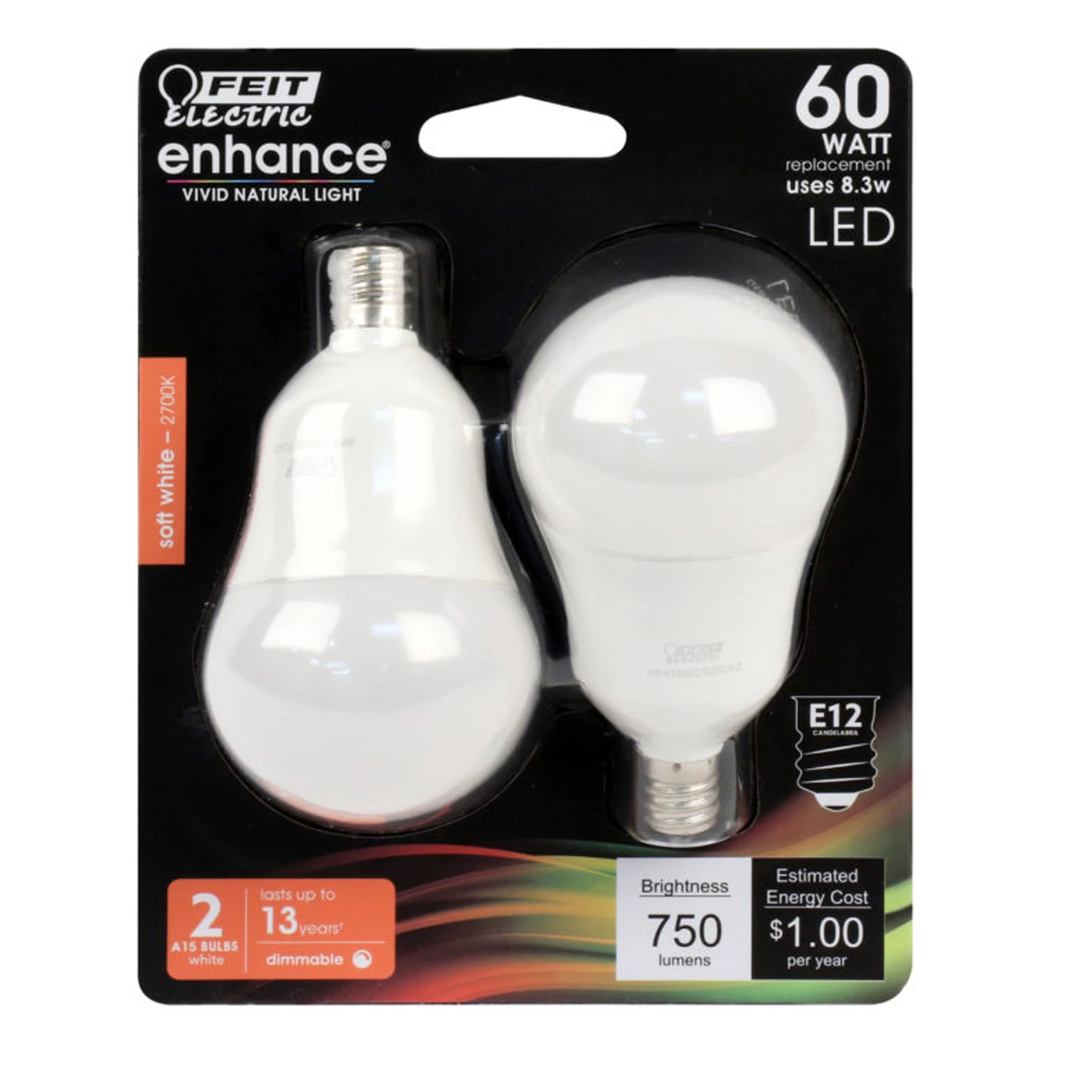 LED Ceiling Fan Light Bulbs, A15, Soft White, 500 Lumens, 6-Watts, 2-Pk.