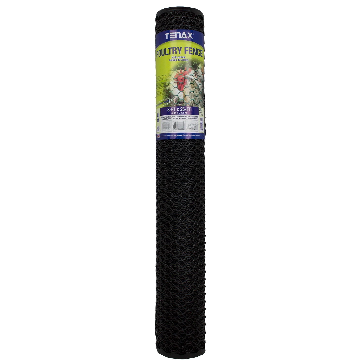 3 Ft. H X 25 Ft. L Hexagonal Plastic Poultry Netting Fence, Black
