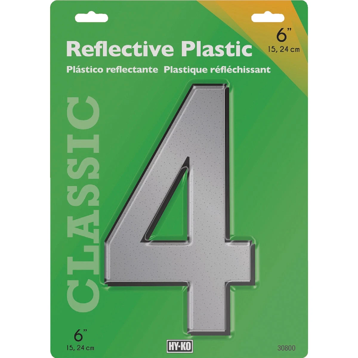 House Address Number 4, Screw-in, Reflective Plastic, 6-In.