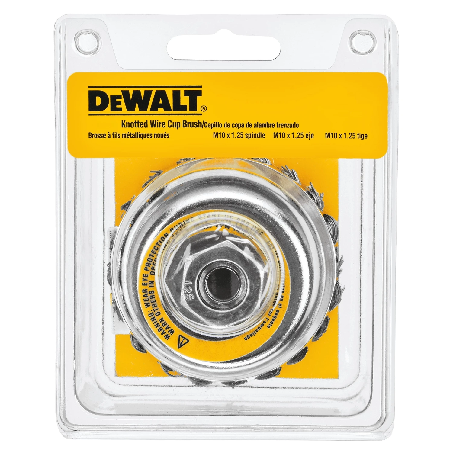DEWALT DW4916 Wire Cup Brush, 4 in Dia, 5/8-11 Arbor/Shank, 0.02 in Dia Bristle, 1-1/8 in L Bristle Trim