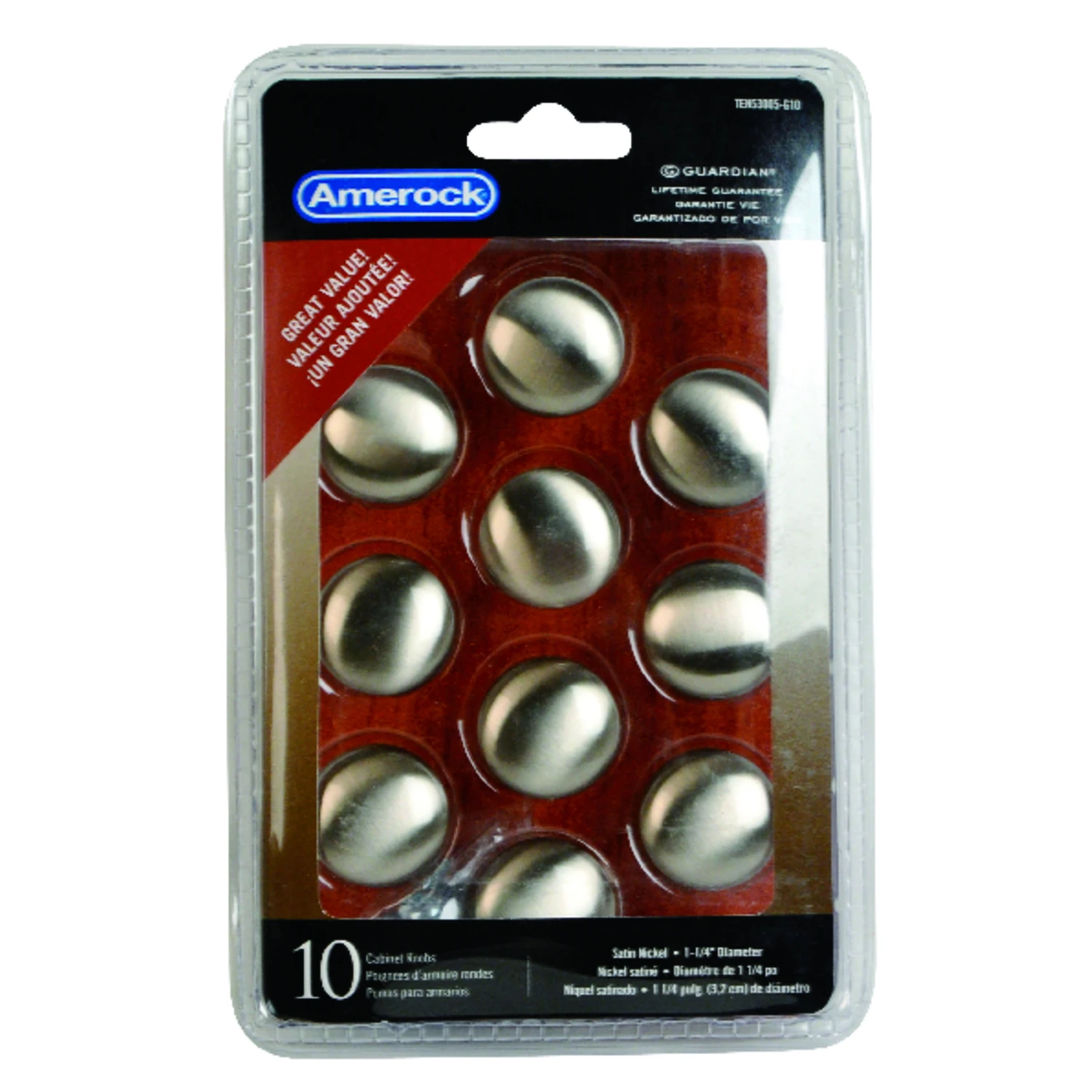 Edona Cabinet Knob, Satin Nickel, 1-1/4 In., 10-Pk.