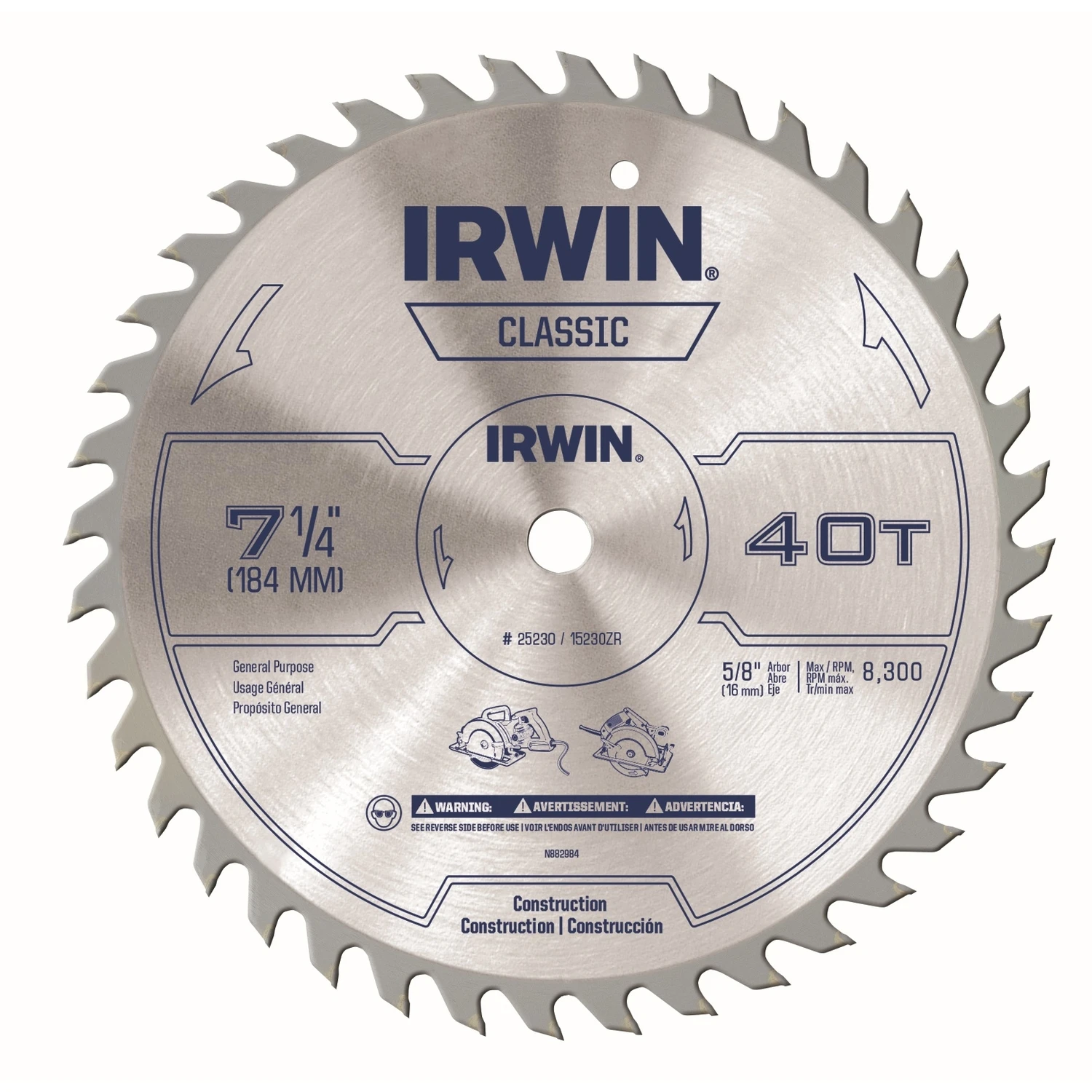 Classic Series 7-1/4 In. 40-tooth Carbide Circular Saw Blade 5/8 In. Arbor 1 Pk