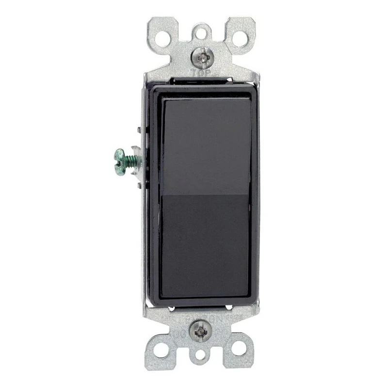 Decora R65-05603-2ES Rocker Switch with Ground Screw, 15 A, 120/277 VAC, 3-Way, Push-In, Side Wire Terminal, Black Decora R65-05603-2ES Rocker Switch with Ground Screw, 15 A, 120/277 VAC, 3-Way, Push-In, Side Wire Terminal, Black