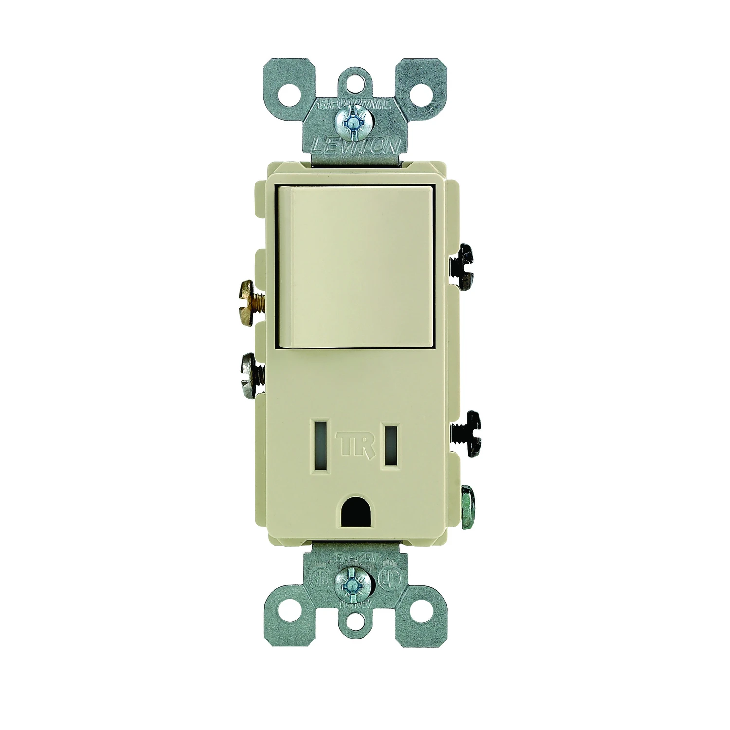 Leviton 5625 Series S01-T5625-0IS Combination Switch/Receptacle, 1-Pole, 15 A, 120 V Switch, 125 V Receptacle, Ivory