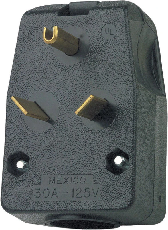 Leviton R55-00830-00E Electrical Plug, 2-Pole 3-Wire, 30A 125V, NEMA TT-30P, Black