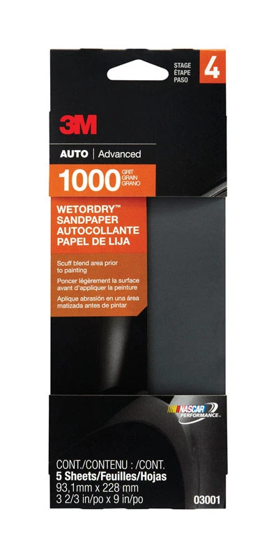3M Wetordry 03001 Automotive Sandpaper, 1000 Grit