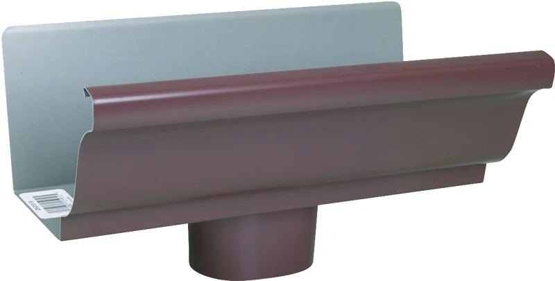 End Piece With Drop, For 5 In. Gutter, Brown Aluminum, 5 In.