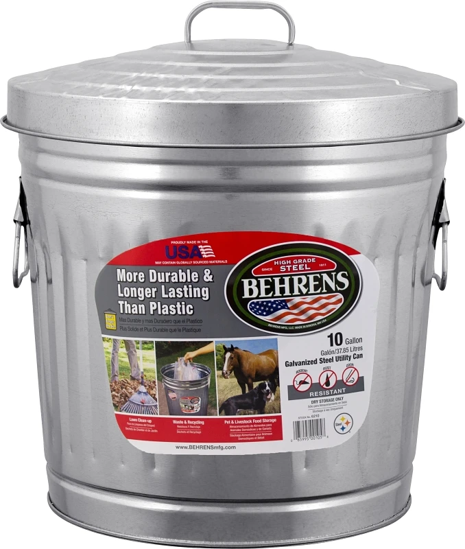 6210 10 Gallon Galvanized Steel Trash Can With Lid