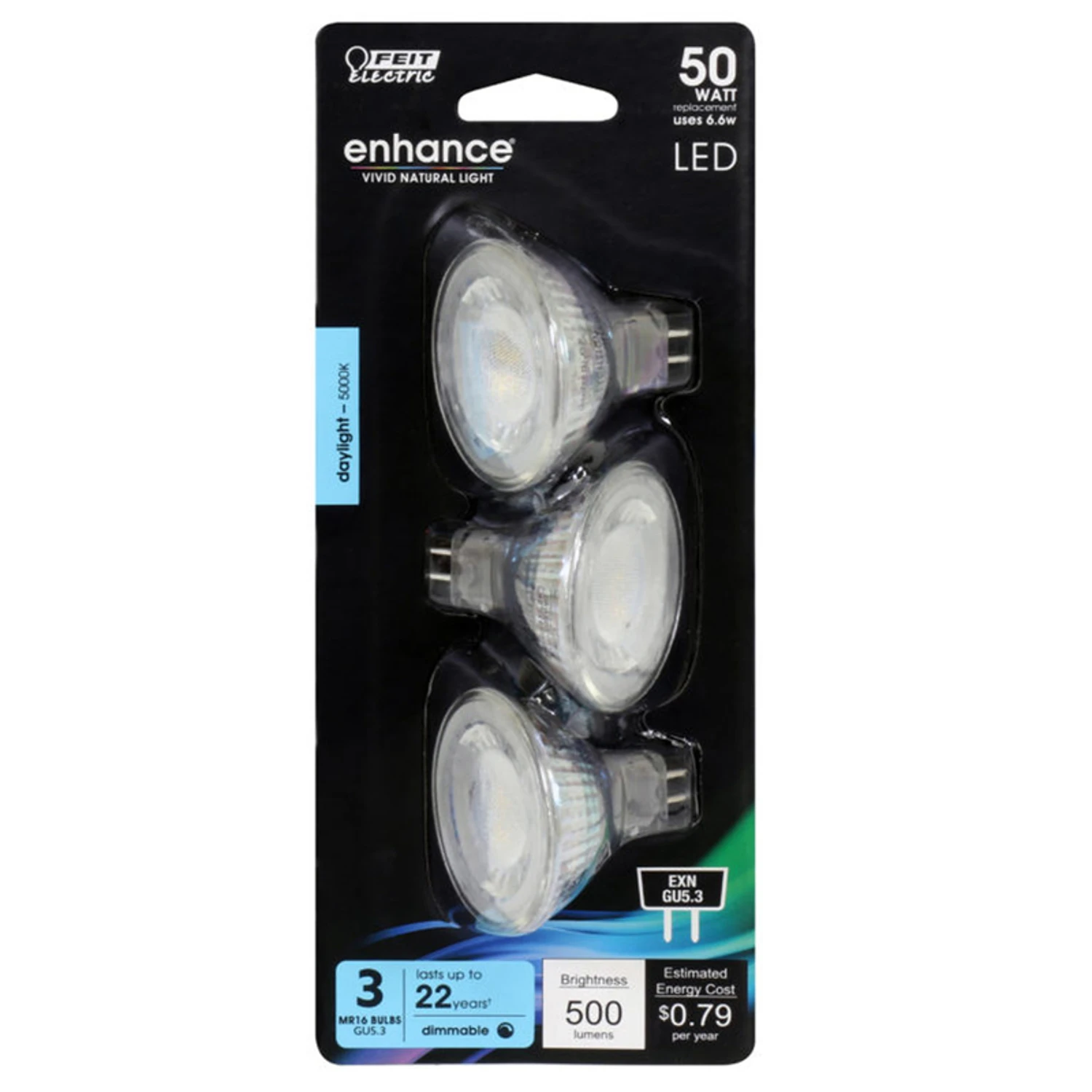 Enhance Mr16 Gu5.3 Led Bulb Daylight 50w Equivalent 3 Pk 500 Lumens