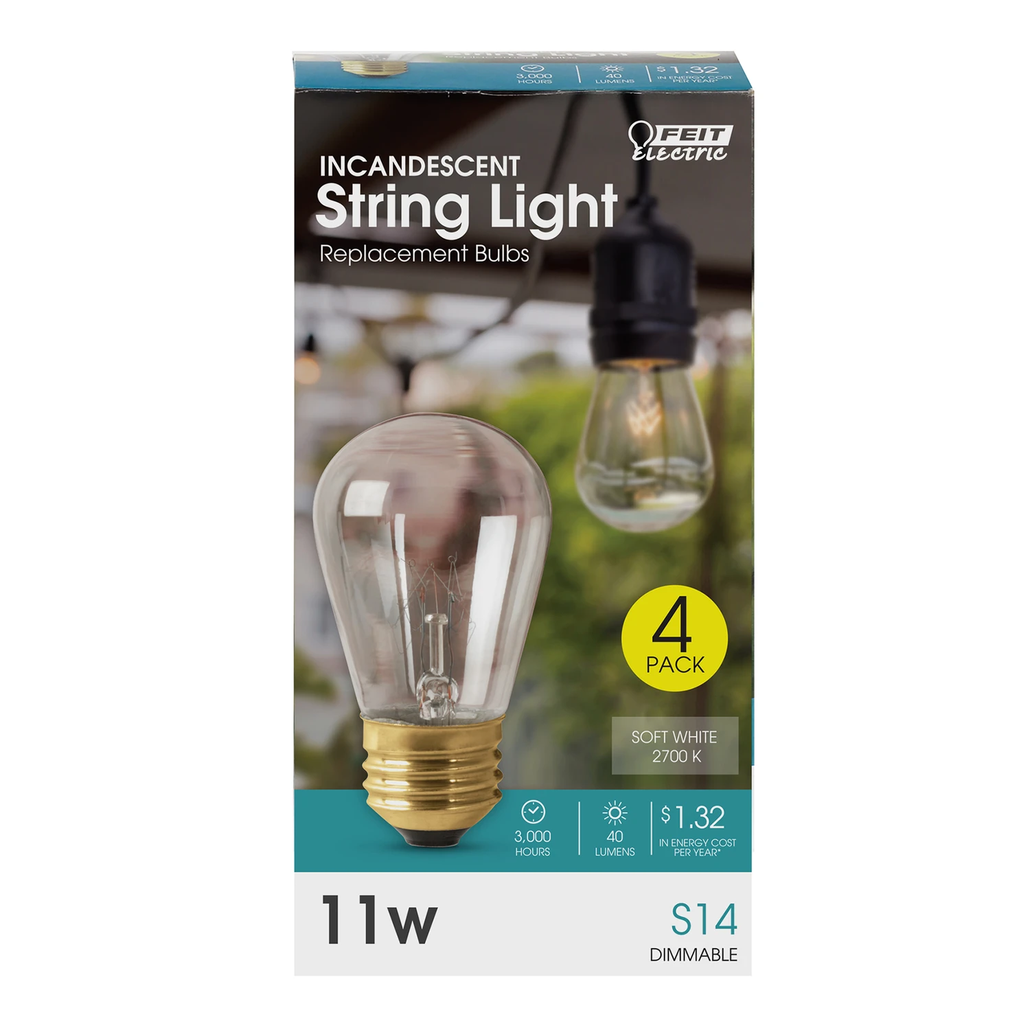 11w S14 Decorative Incandescent Bulb E26 Soft White 4 Pk, 2700k
