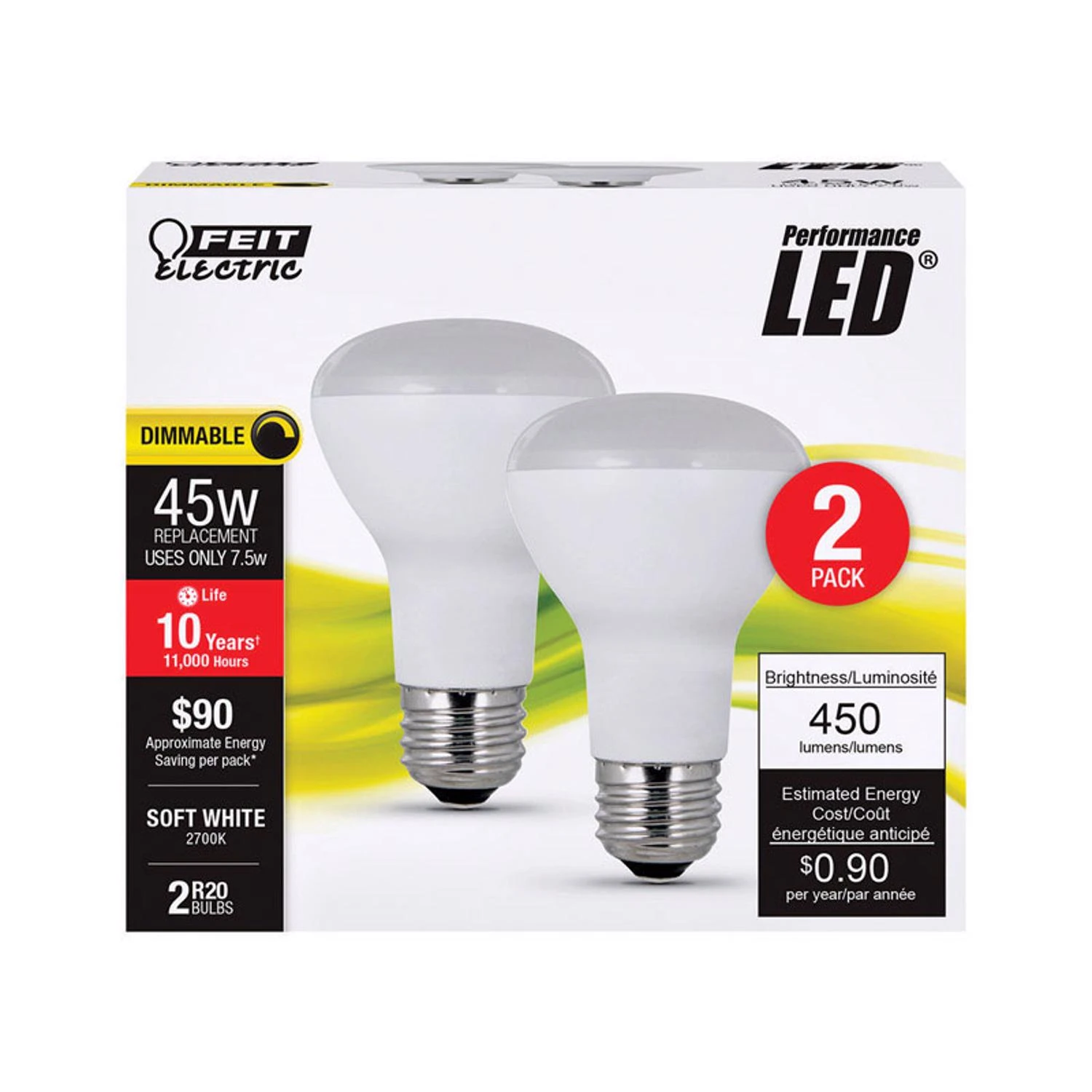 R20 E26 Led Bulb Soft White 45w Equivalent 2 Pk 450 Lumens Dimmable