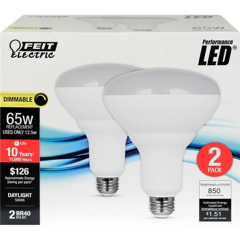 Br40 E26 Led Bulb 65w Equivalent Daylight 5000k 850 Lumens 2 Pk