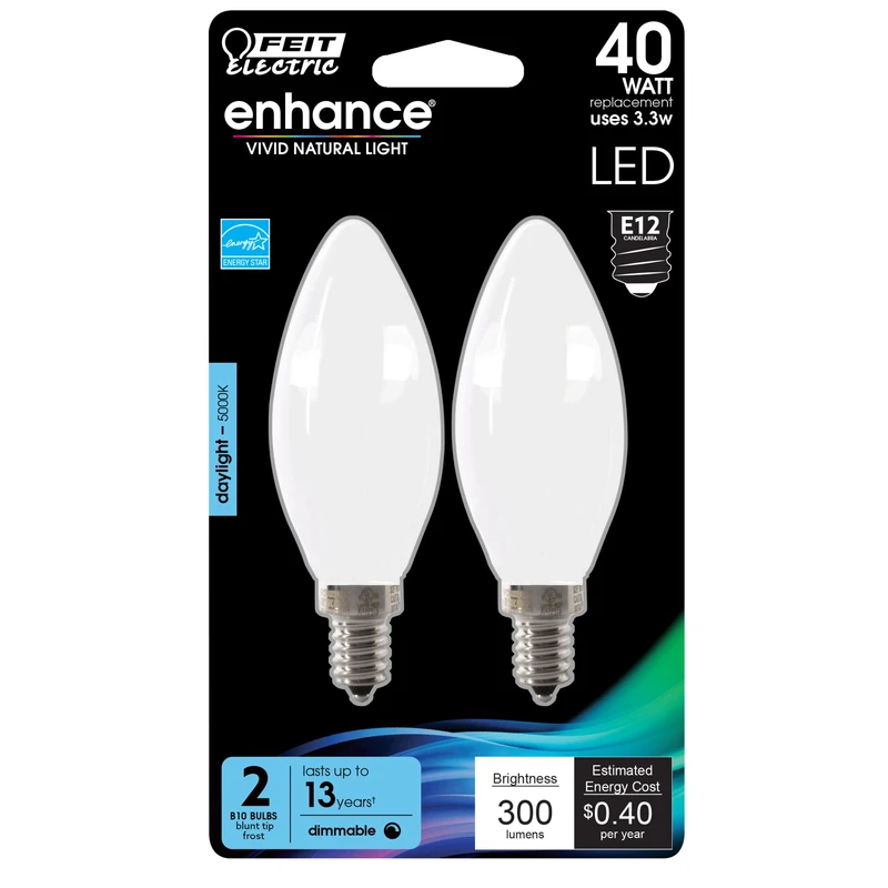 Enhance B10 E12 Filament Led Bulb Daylight 40w Equivalent 2 Pk