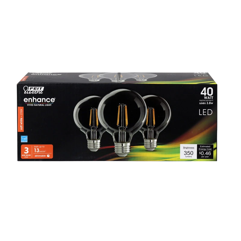 Enhance G25 E26 Filament Led Bulb Soft White 40w Equivalent 3 Pk