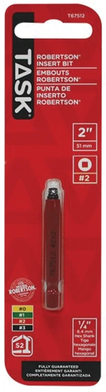 T67512 2-piece Robertson Screwdriver Bit, 2 In Oal, Red, Steel