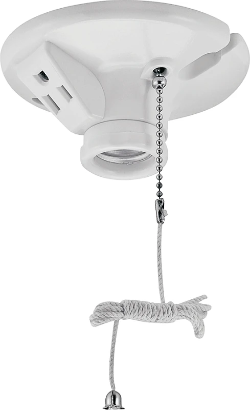 S865w-sp Pull Chain Ceiling Lampholder, 15a, 250v, White Thermoset