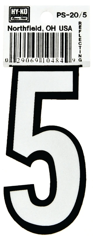 Hy-ko Ps-20/5 Reflective Vinyl House Number 5, 3.25 In. (pack Of 10)